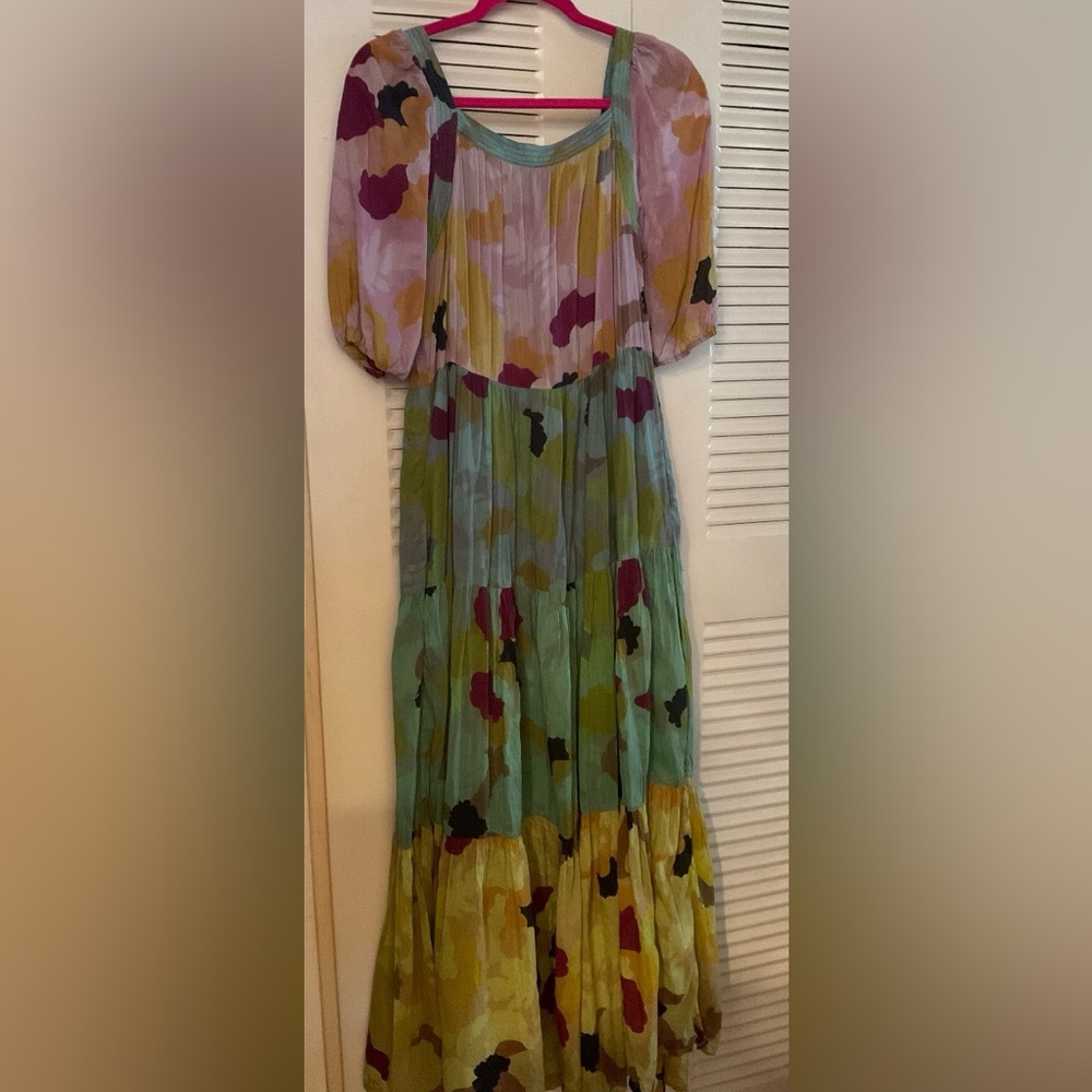 Anthropologie Floral Maxi Dress in Green, Pink, Mustard, Purple - Picture 3 of 7